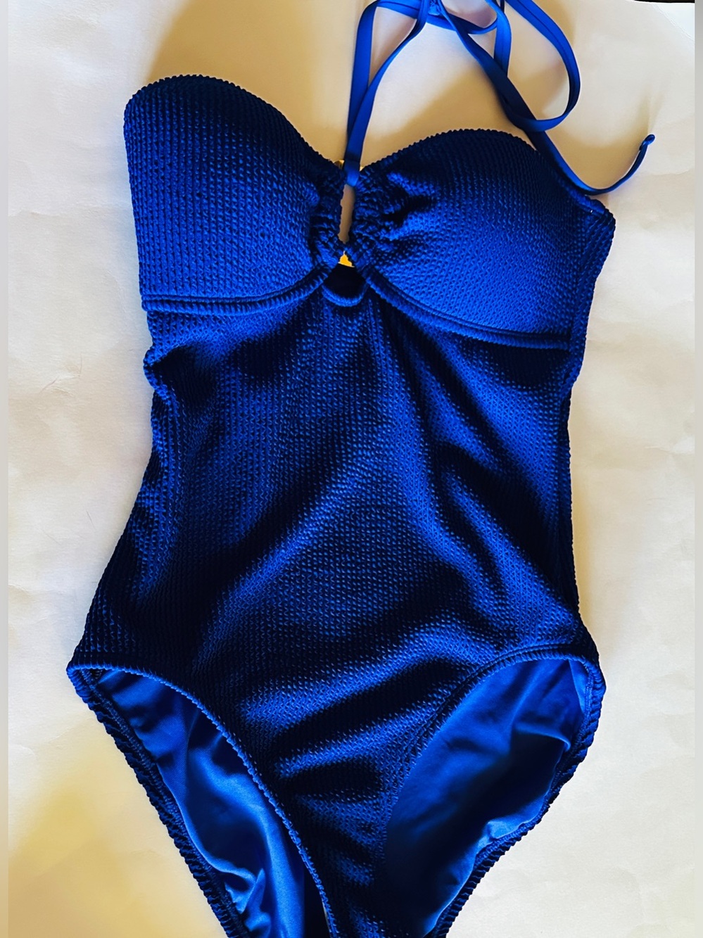Bleu Rod Beattie Tequila Blue Cut Out Textured Halter One-Piece Swimsuit Size 10